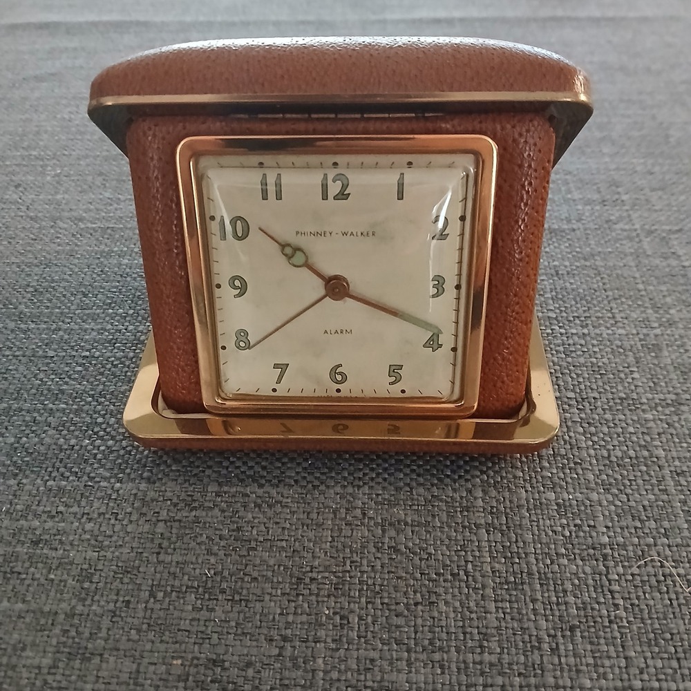 Vintage Phinney Walker Travel Alarm Clock‎ Case 7095 Germany  Tan Case